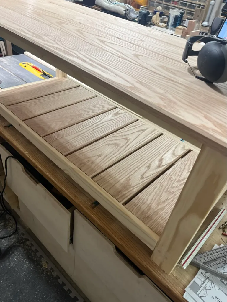 Coffee table joinery detail mid-assembly