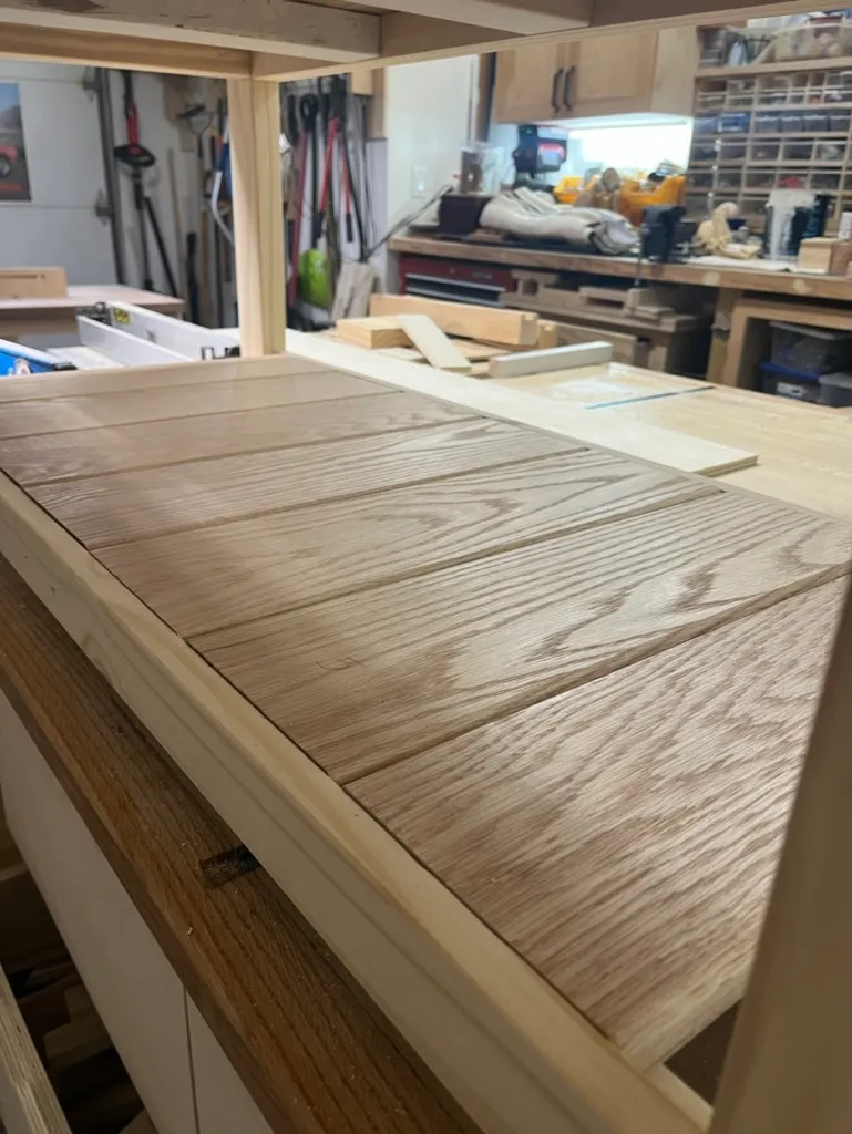 Coffee table leg being shaped at the table saw