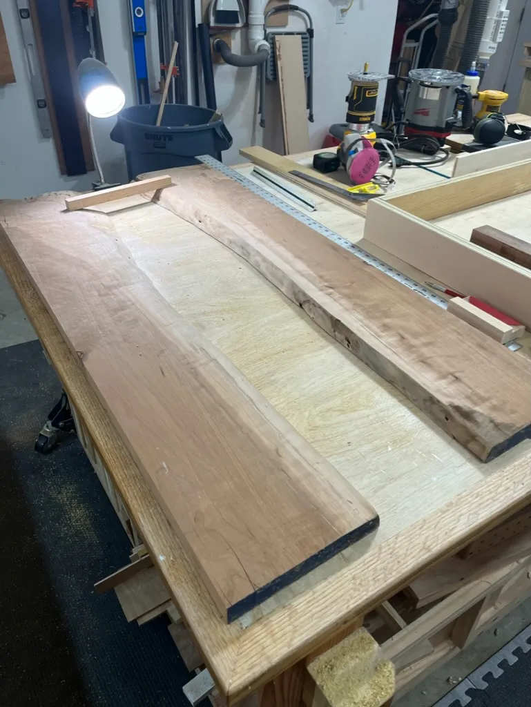 Cutting the river table's walnut connector strips