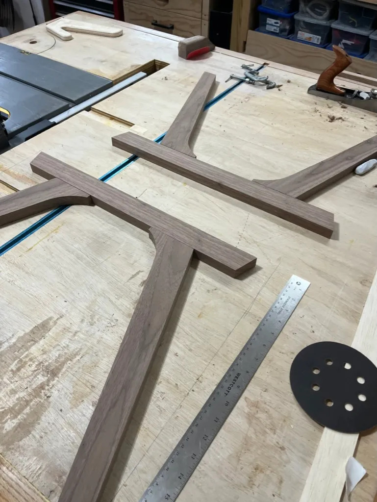 Polishing the river table's tabletop