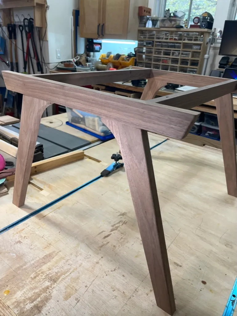 River table base joinery detail before finishing