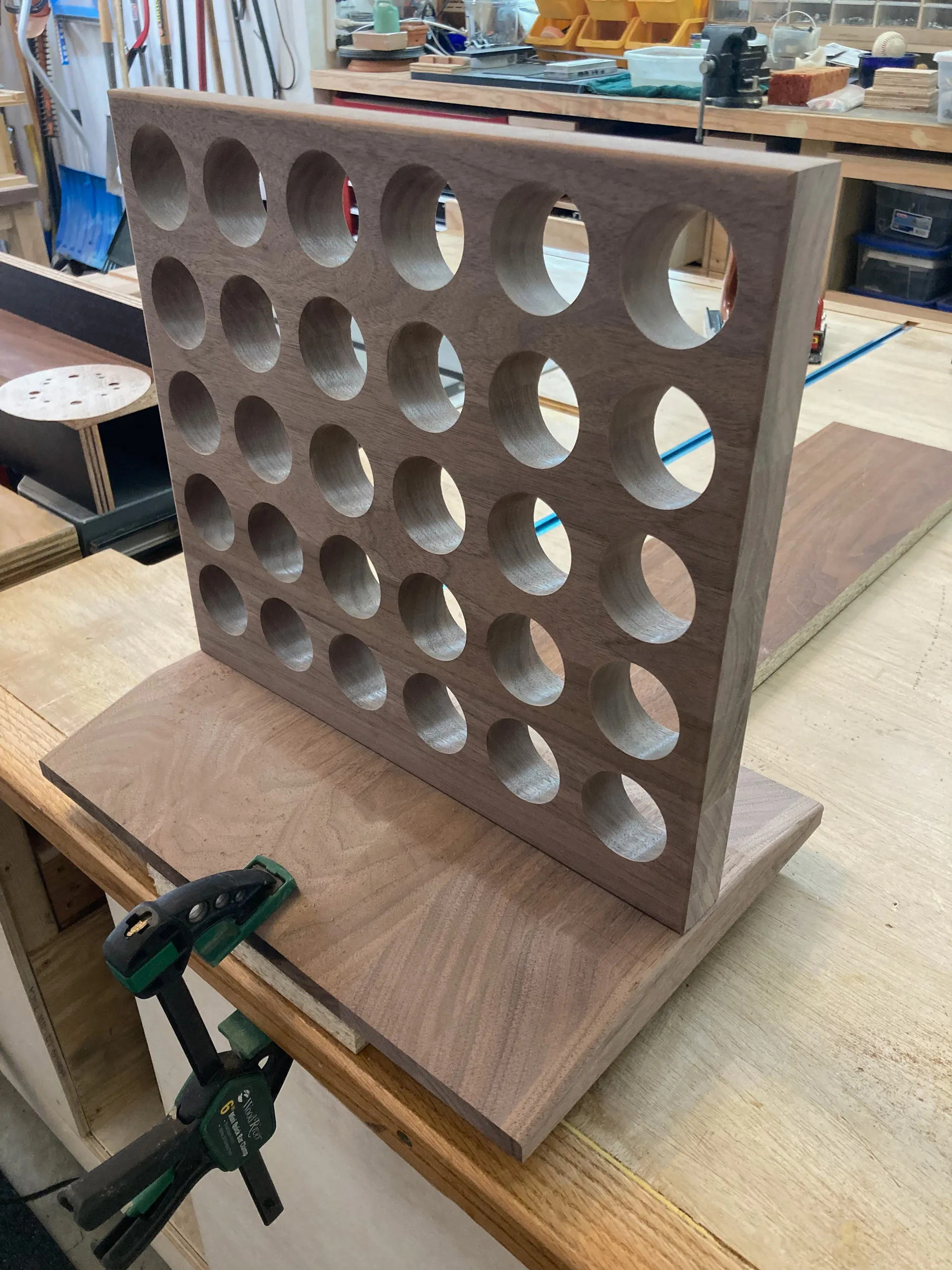Fitting the spice rack's two interlocking walnut pieces