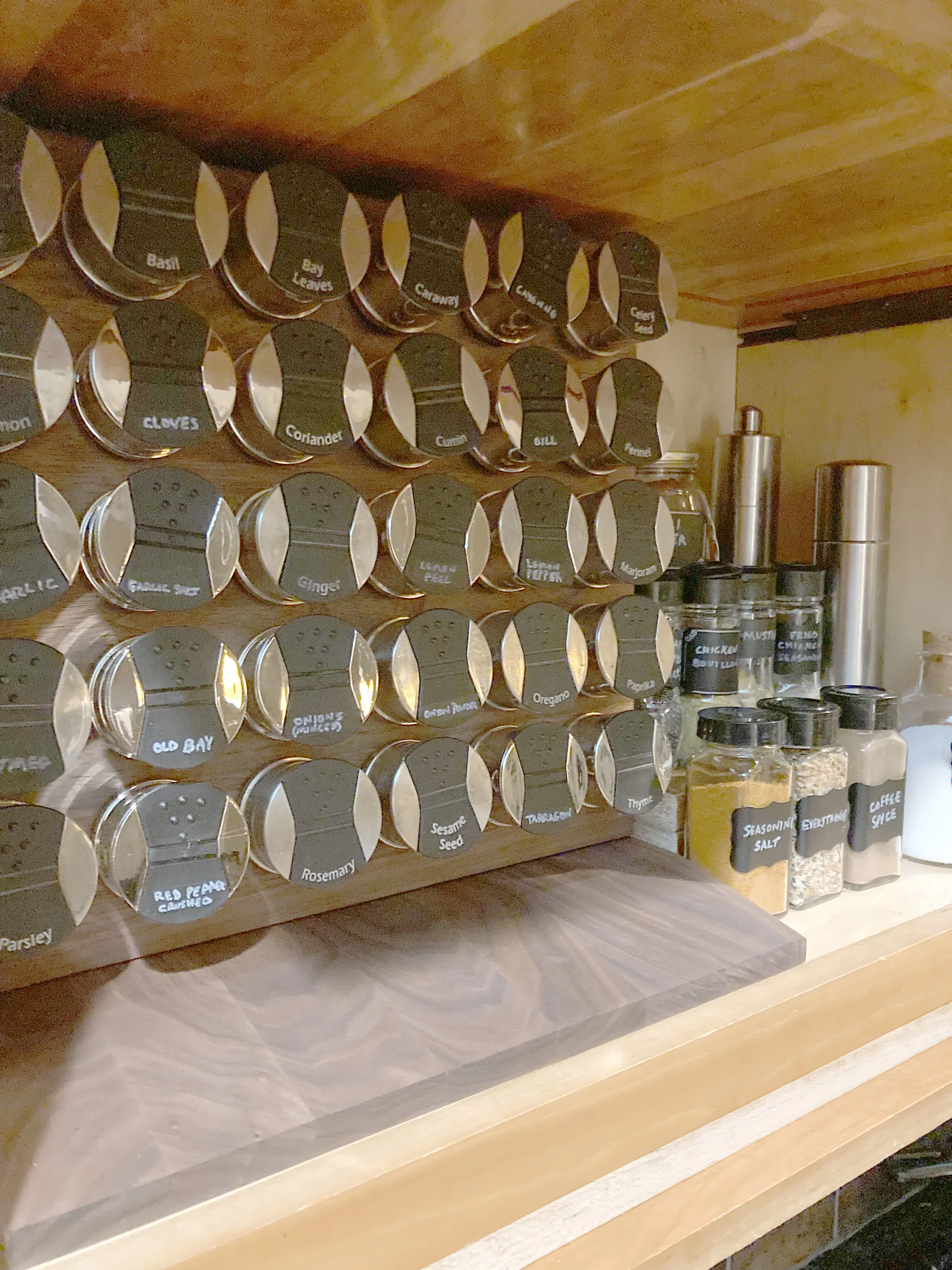 Walnut spice rack shown from another angle before installation