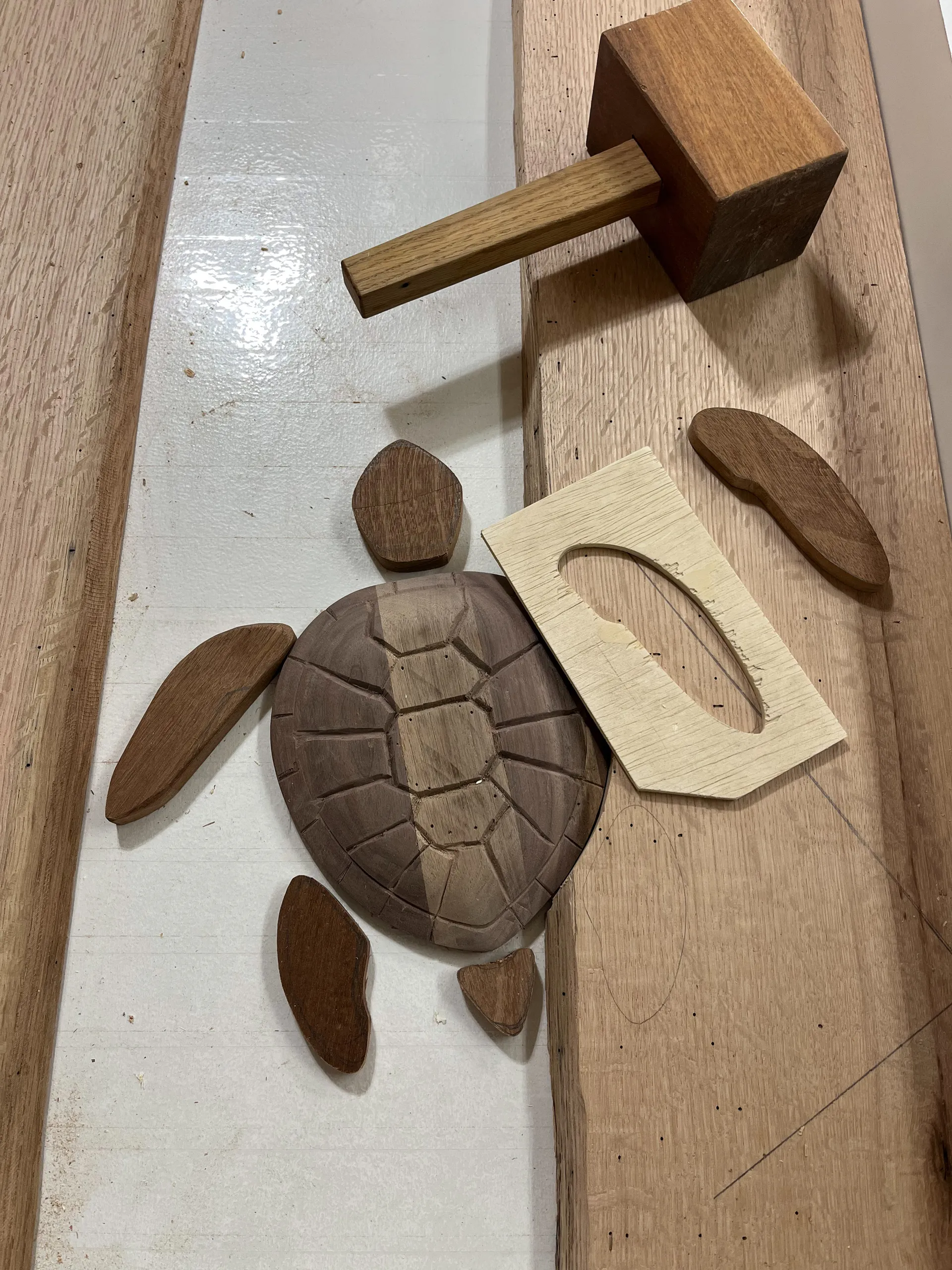 Cutting the walnut turtle inlay pieces