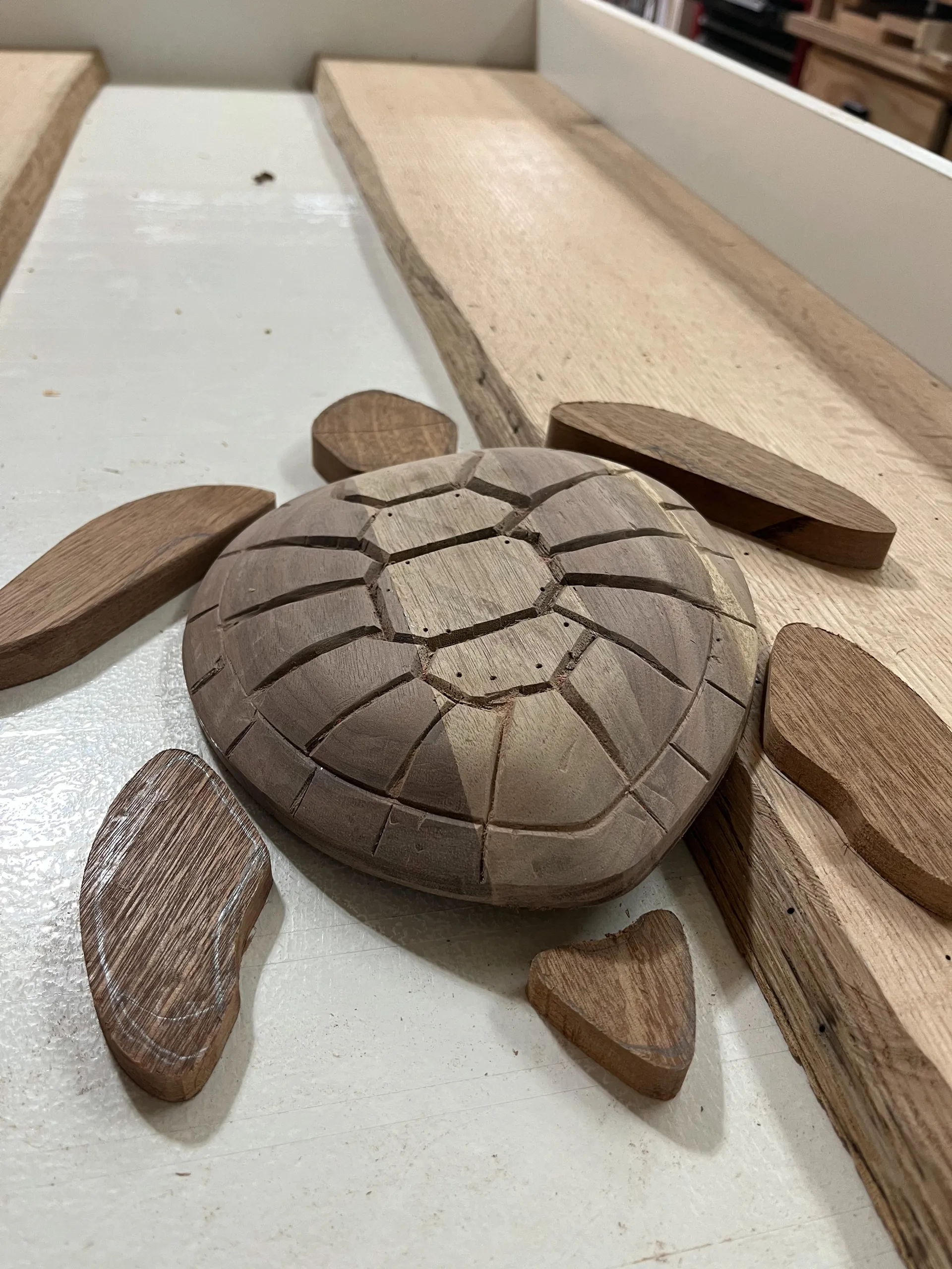 Marking the turtle table's epoxy river channel