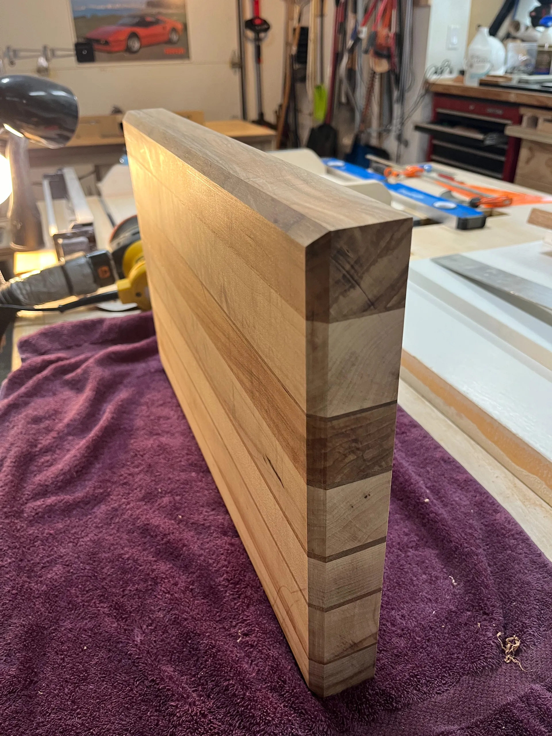 Cutting the cutting board's mahogany inlay strips