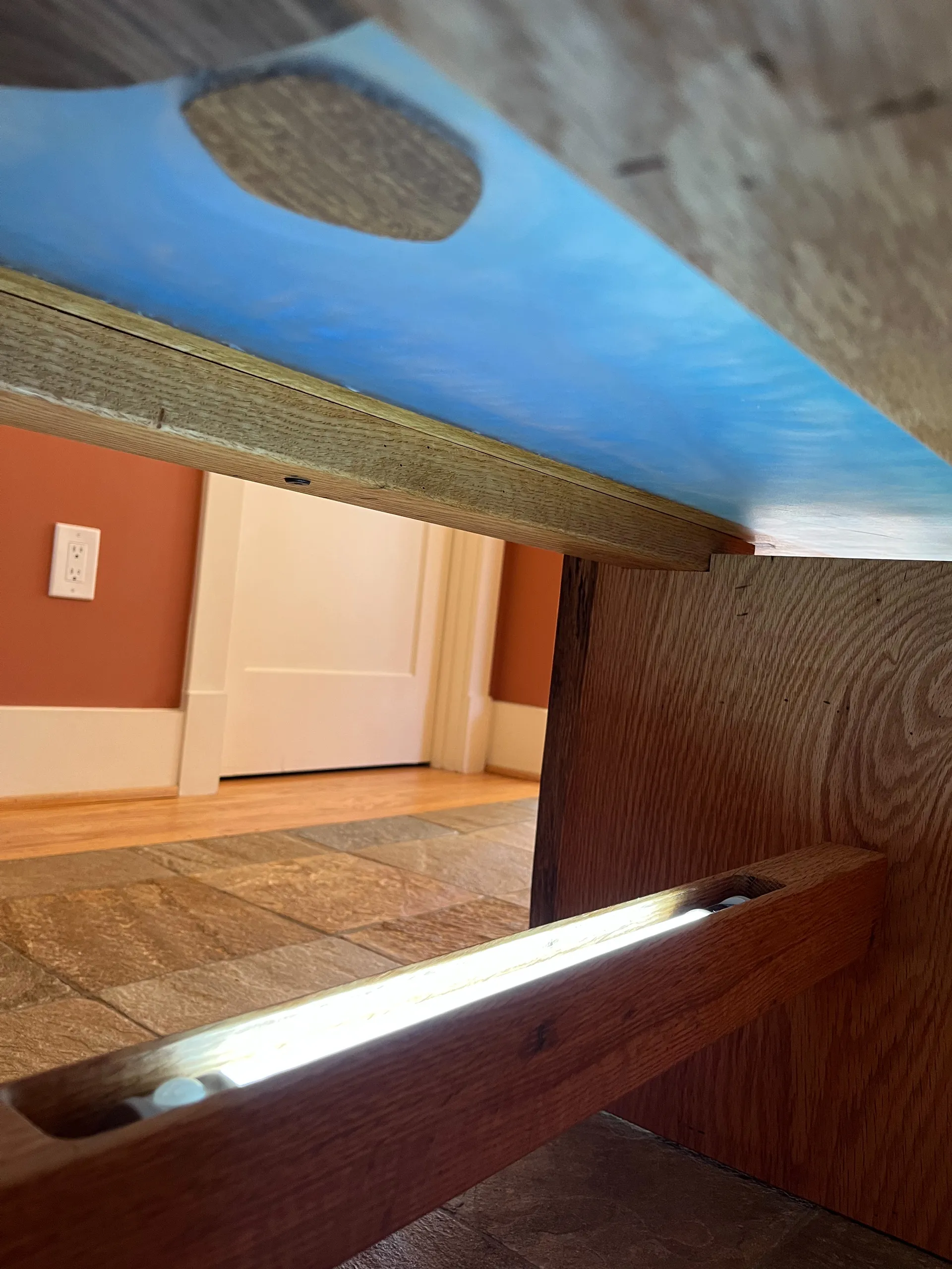 Sea turtle coffee table shown in daylight from a wider angle
