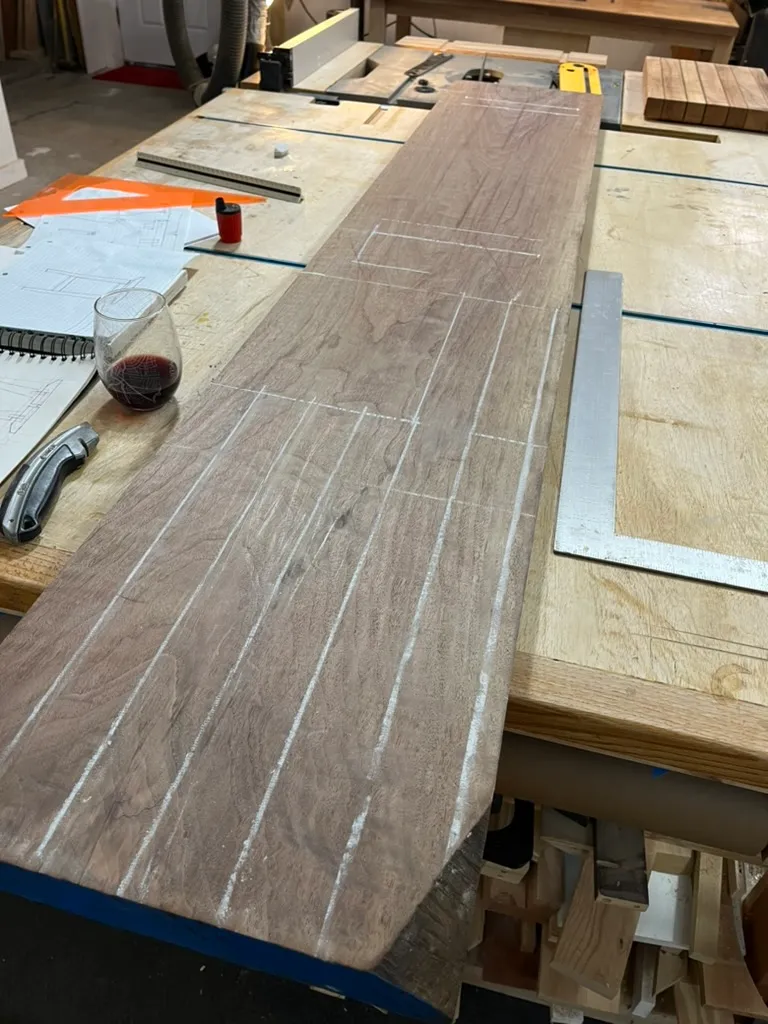 Entryway bench leg taper sketch with measurements