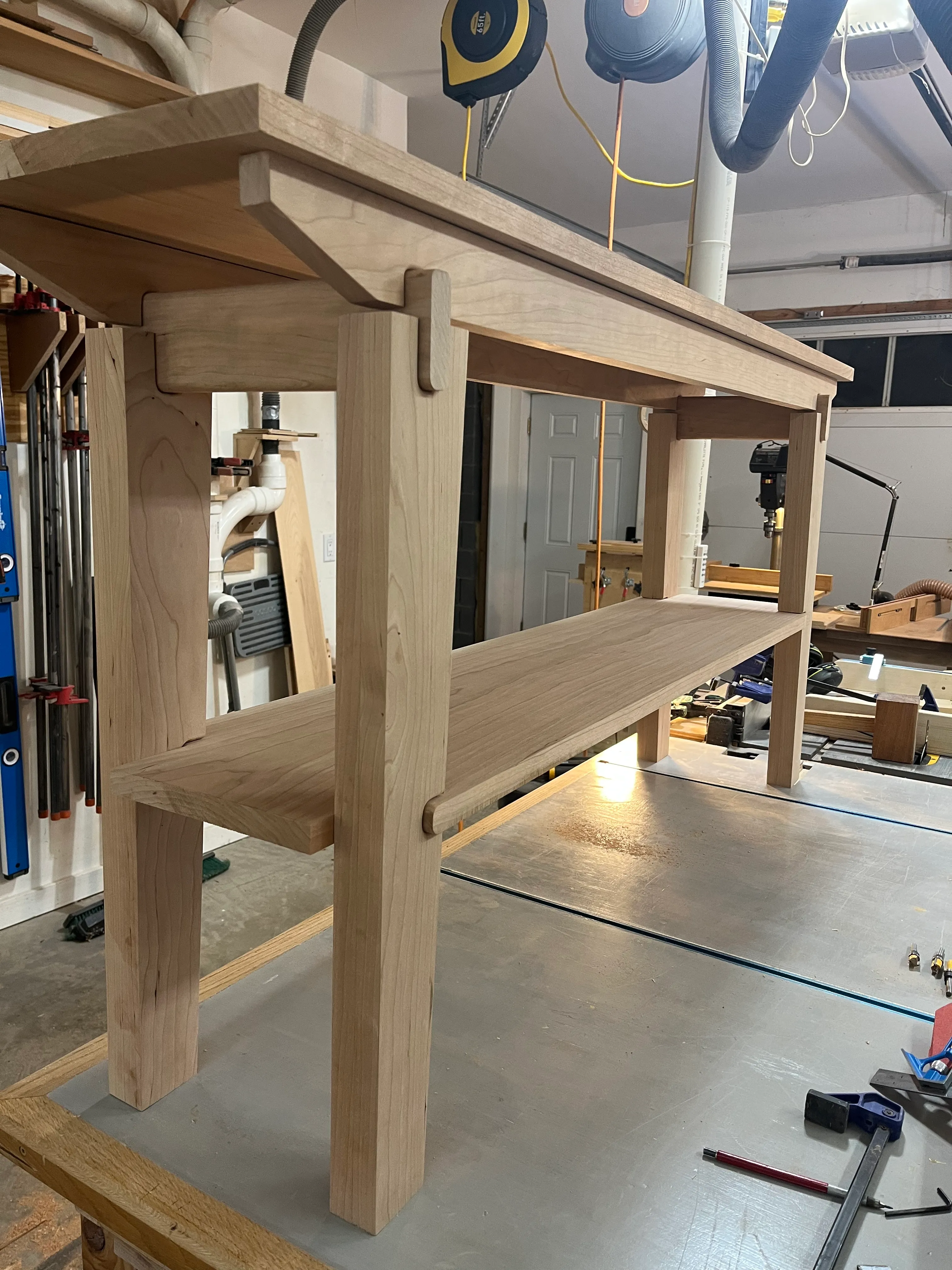 Sanding the end table's cherry apron