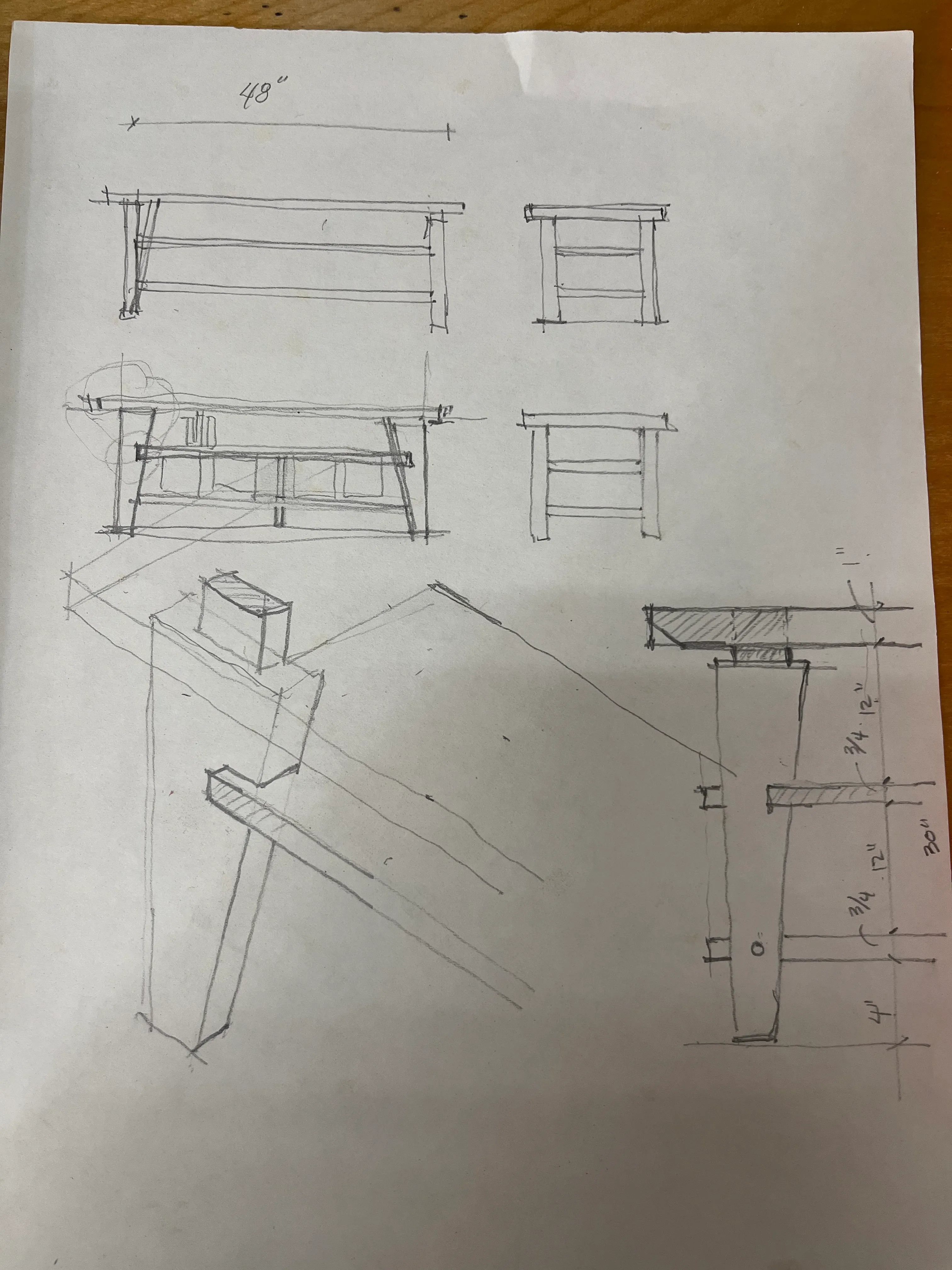 Cherry end table leg dimension sketch with measurements